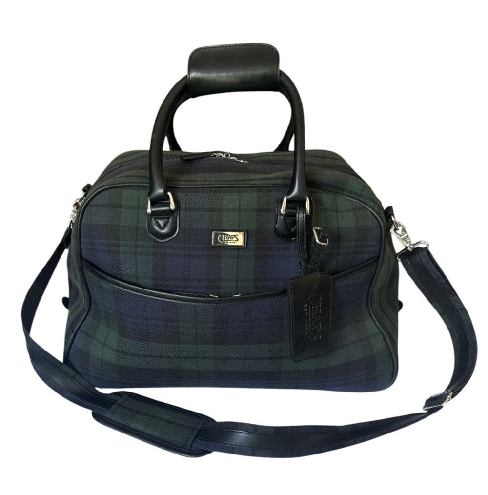 Chaps Ralph Lauren Duffel Clothe Blue Green Plaid Weekender Travel Bag